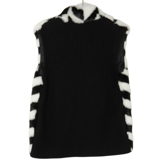 Kikit Vintage Vest Black & White Chevron Checkered Fuzzy Faux Fur Vest Medium - Picture 3 of 6